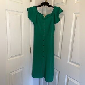 Green Flutter Sleeve Midi Dress
